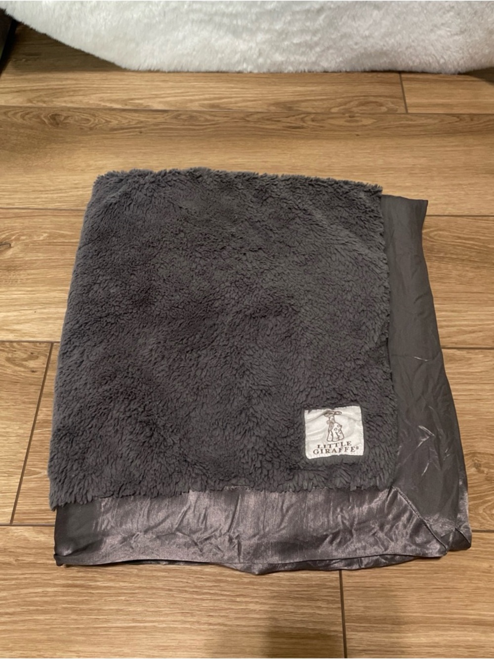 Little Giraffe Charcoal Luxe Baby Blanket with Satin Trim